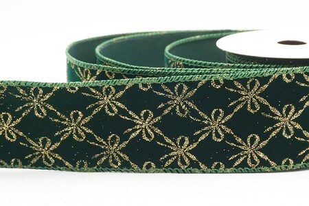 Green Glitter Tied Bow Pattern Wired Ribbon_KW0463GC-3-12